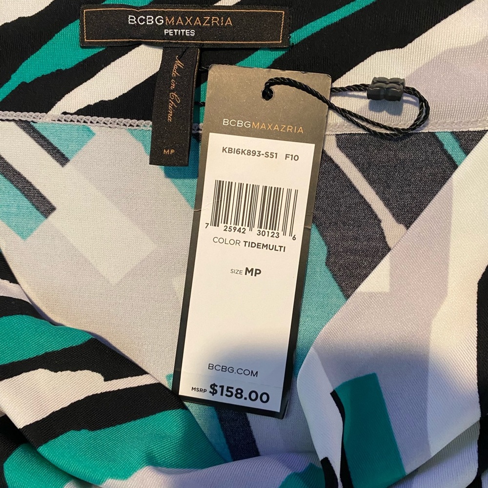 BCBGMAXAZRIA - 3/4 Sleeve Mini Bodycon Dress (Tide Multi) Size MP Petite - Picture 7 of 9